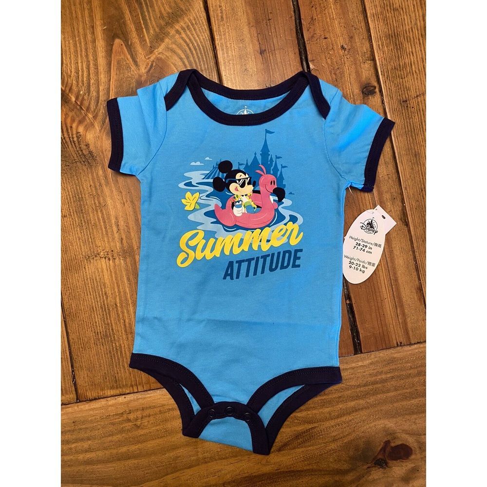 12M Bodysuit Disney Mickey‎ Mouse ''Summer Attitude'' Baby Size Authentic NWT
